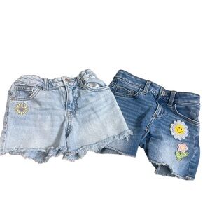 Girls denim shorts 2 pair SO and Cat & Jack crochet/embroidered detail size 7